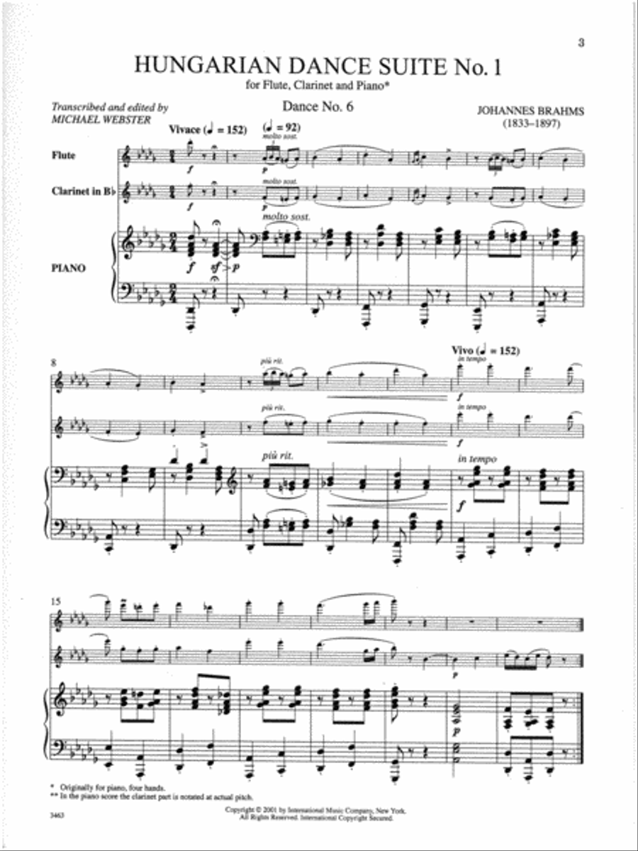 Hungarian Dance Suite For Flute, Clarinet & Piano Clarinet scores gallery preview page 2