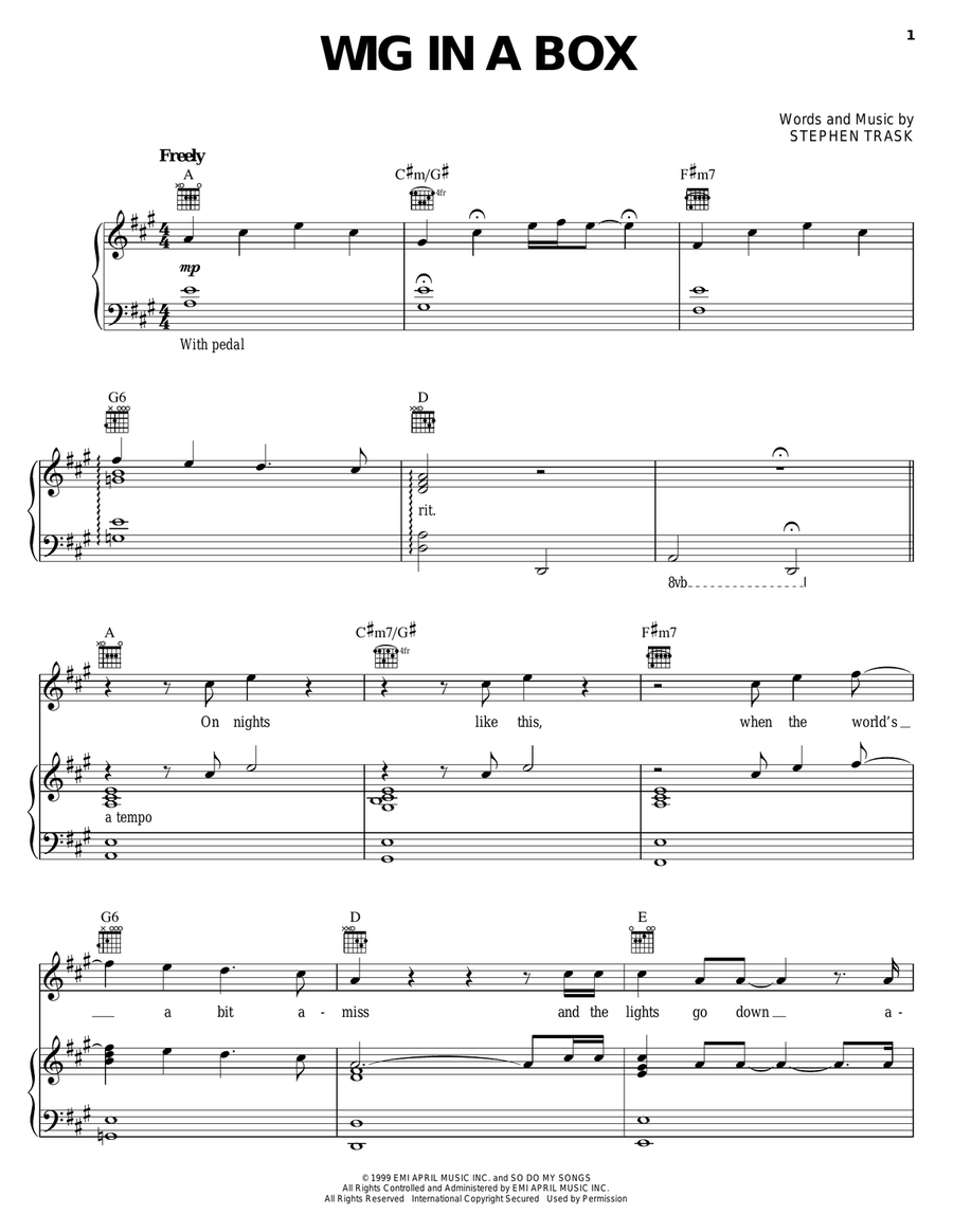 Wig In A Box Piano, Vocal, Guitar scores gallery preview page 1