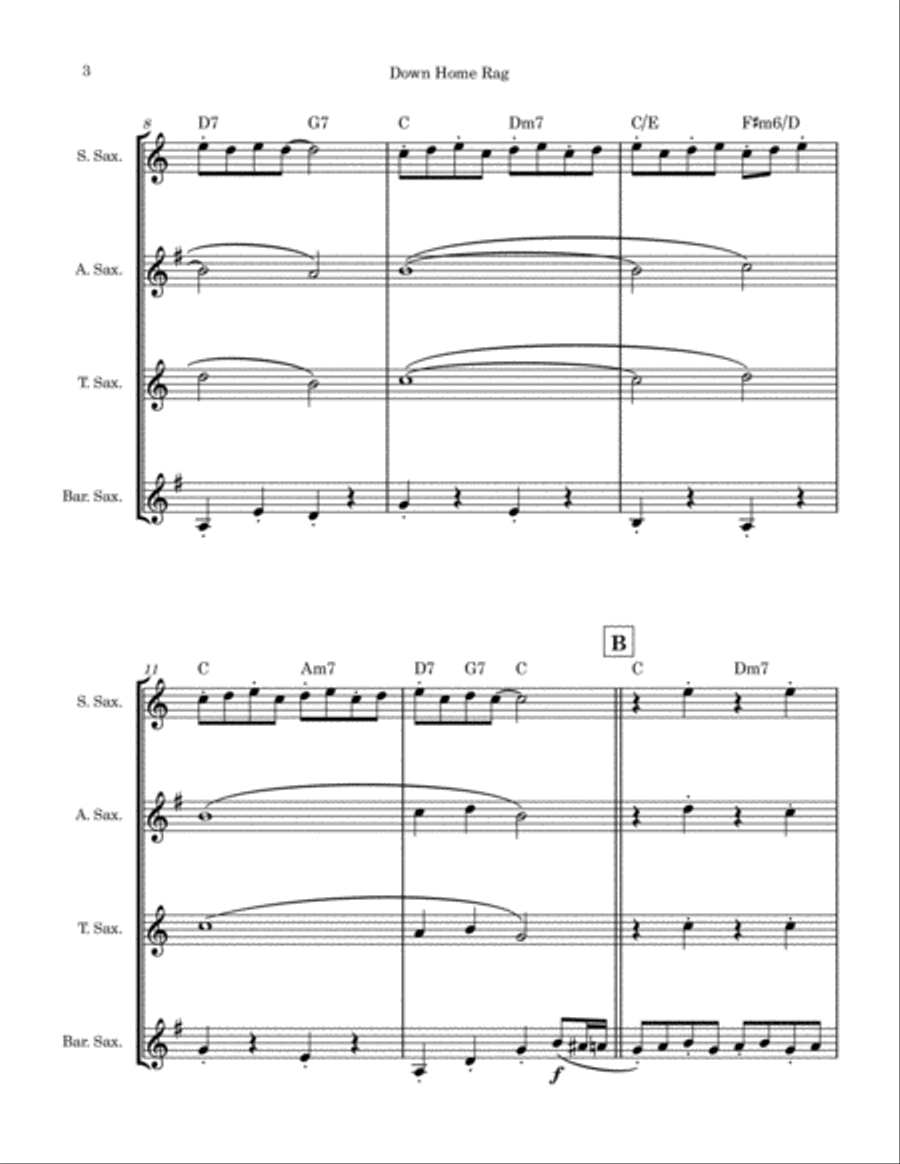 Down Home Rag (Saxophone Quartet) Saxophone Quartet scores gallery preview page 3