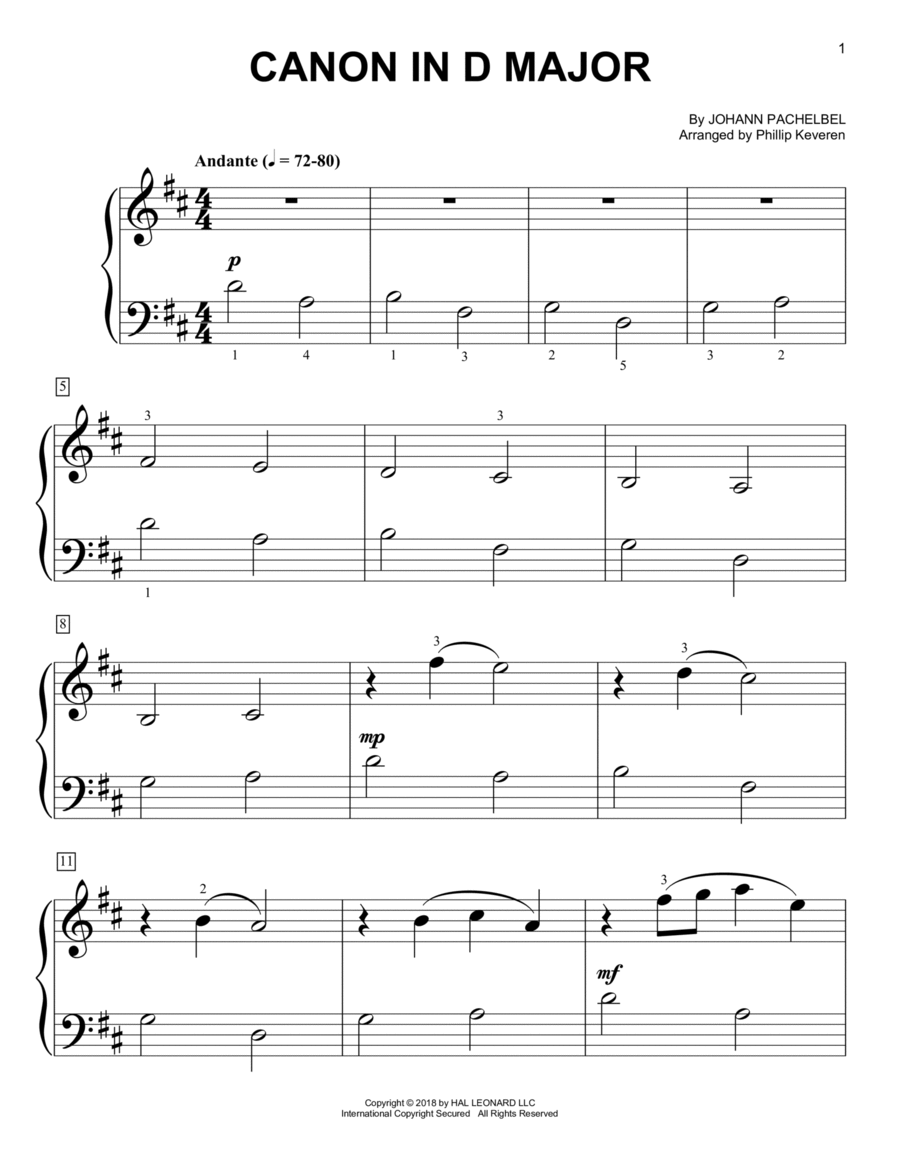 Canon In D (arr. Phillip Keveren) Easy Piano scores gallery preview page 1
