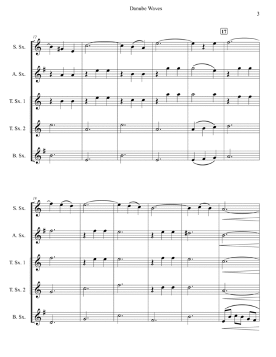 Danube Waves Waltz for Saxophone Quintet Saxophone Quintet scores gallery preview page 3