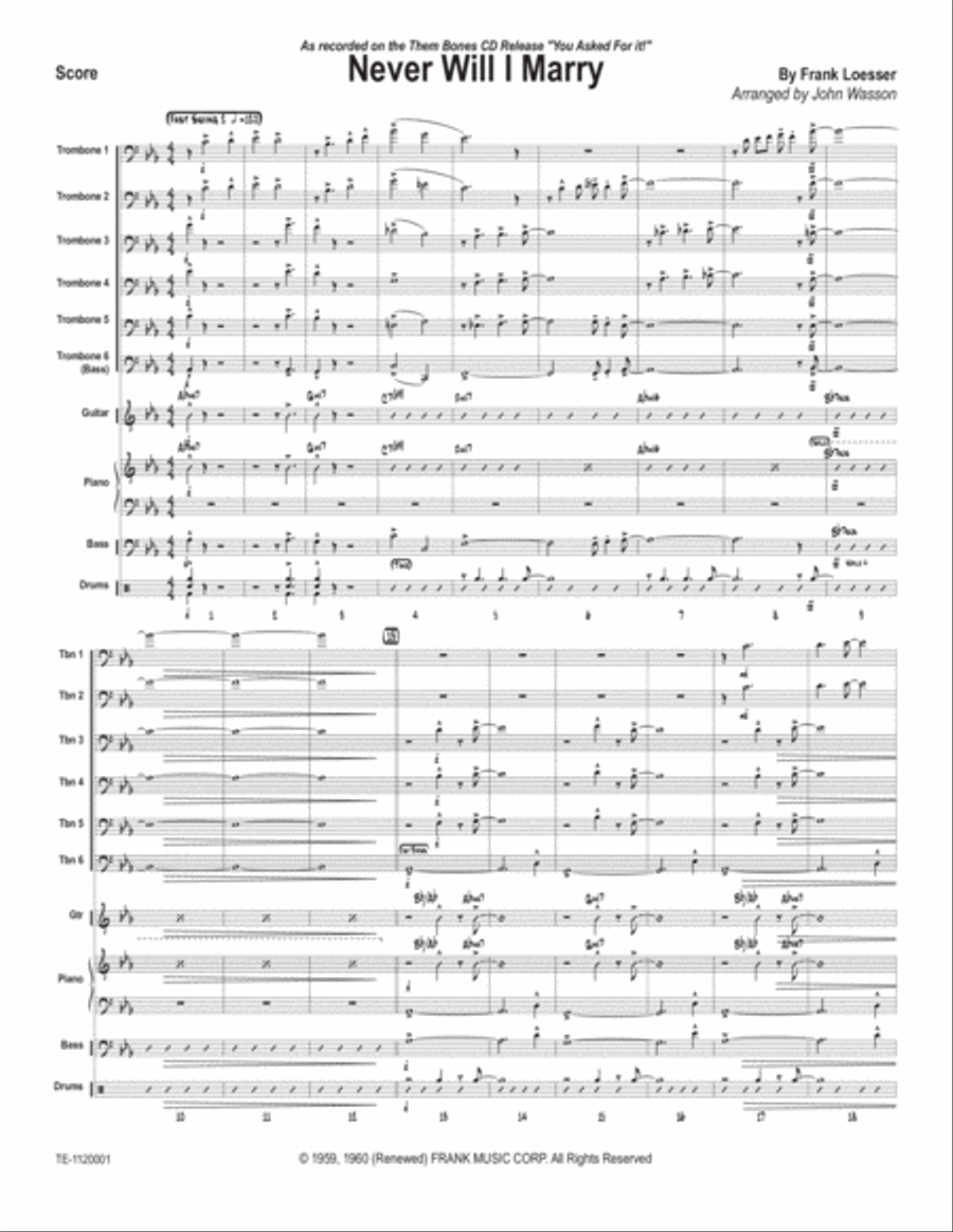 Never Will I Marry Trombone scores gallery preview page 1