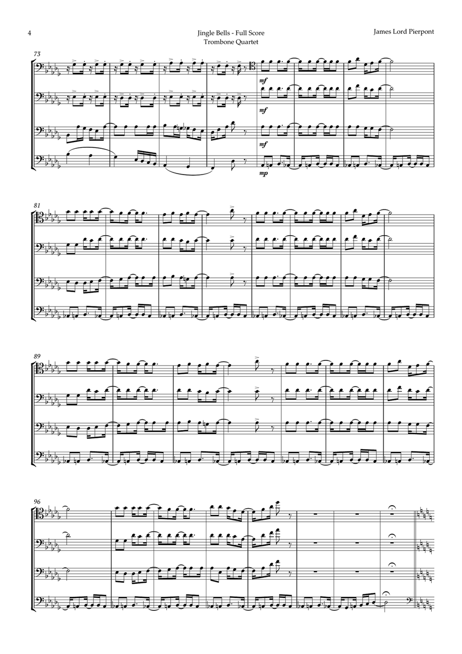 5 Christmas Songs for Trombone Quartet plus one Bonus Brass Quartet scores gallery preview page 5