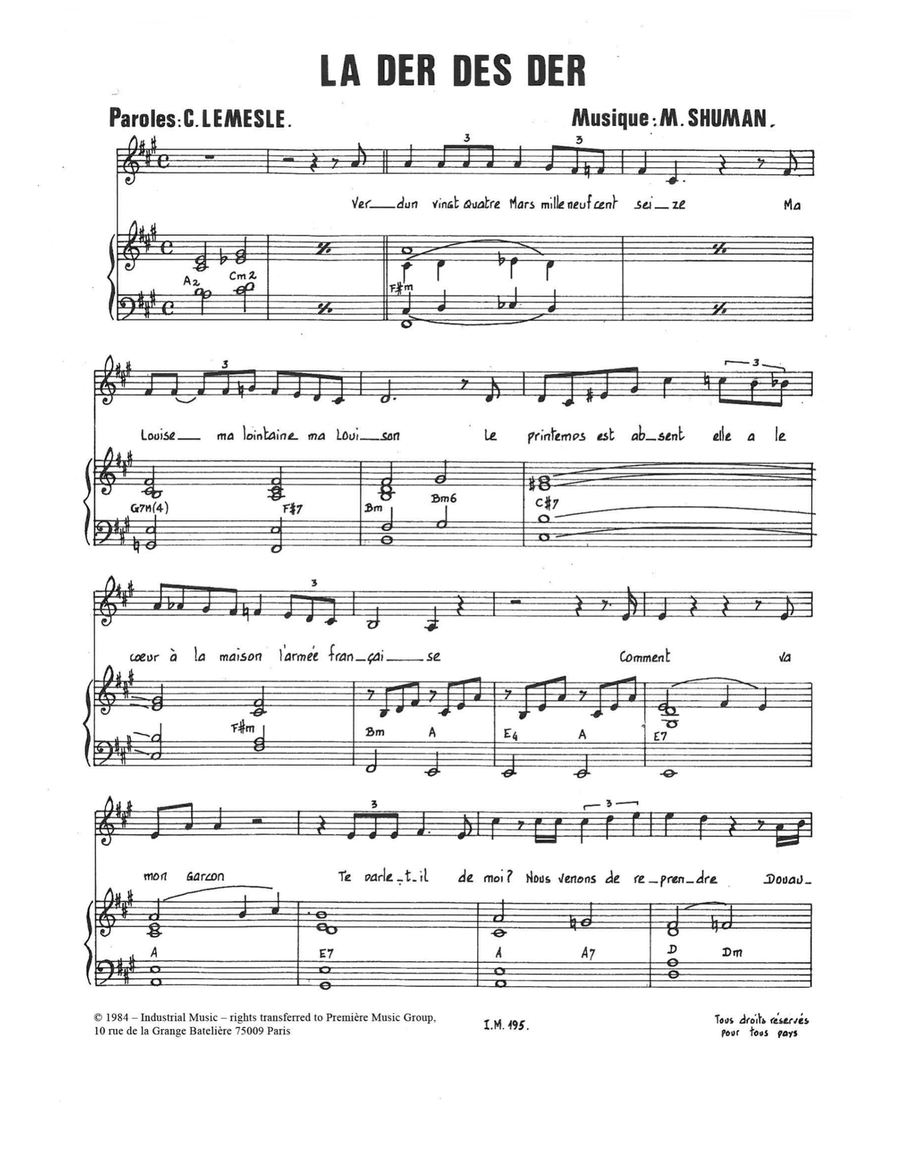 La Der Des Der Piano, Vocal scores gallery preview page 1