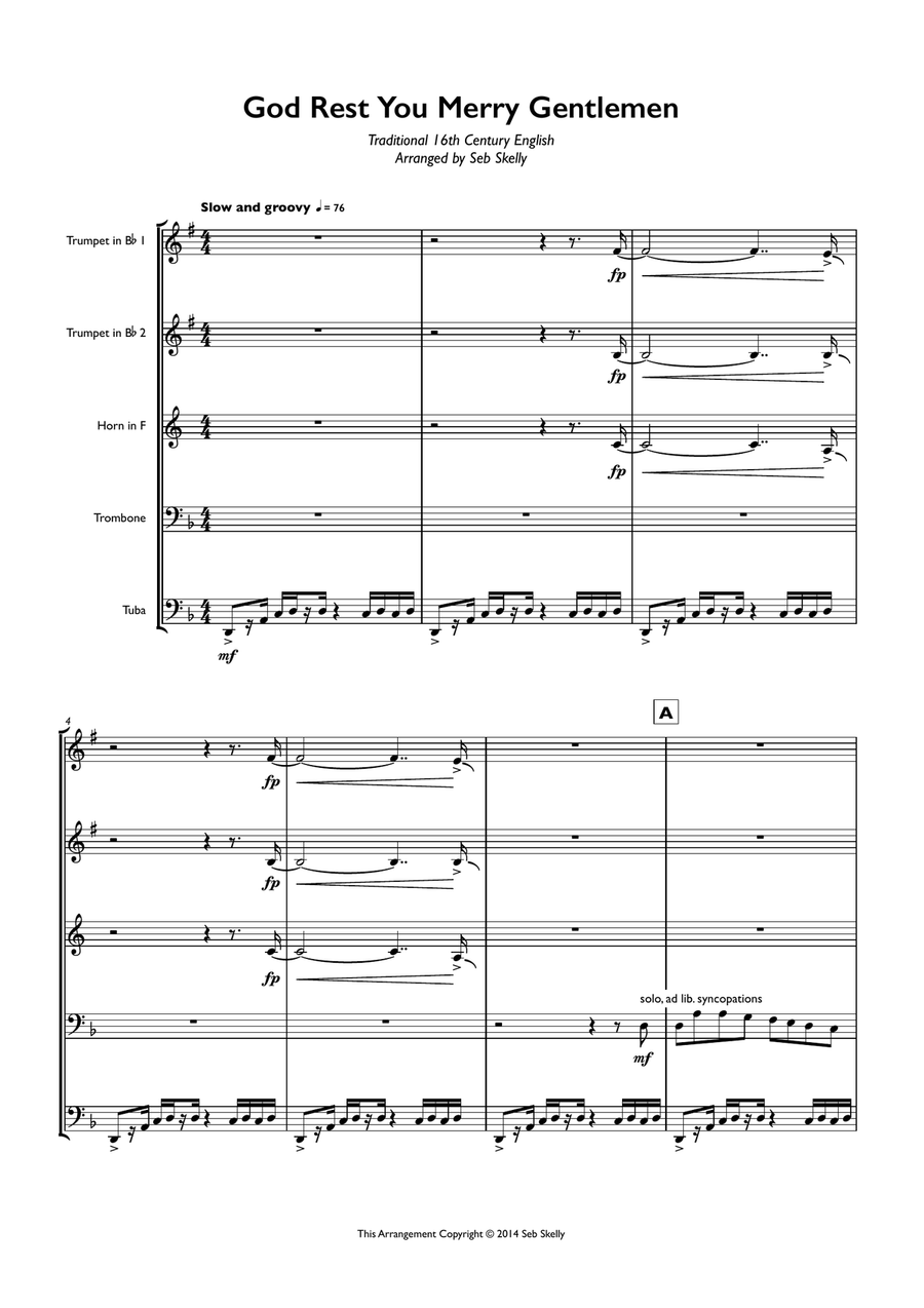 God Rest You Merry Gentlemen (Funk) for Brass Quintet Brass Quintet scores gallery preview page 1
