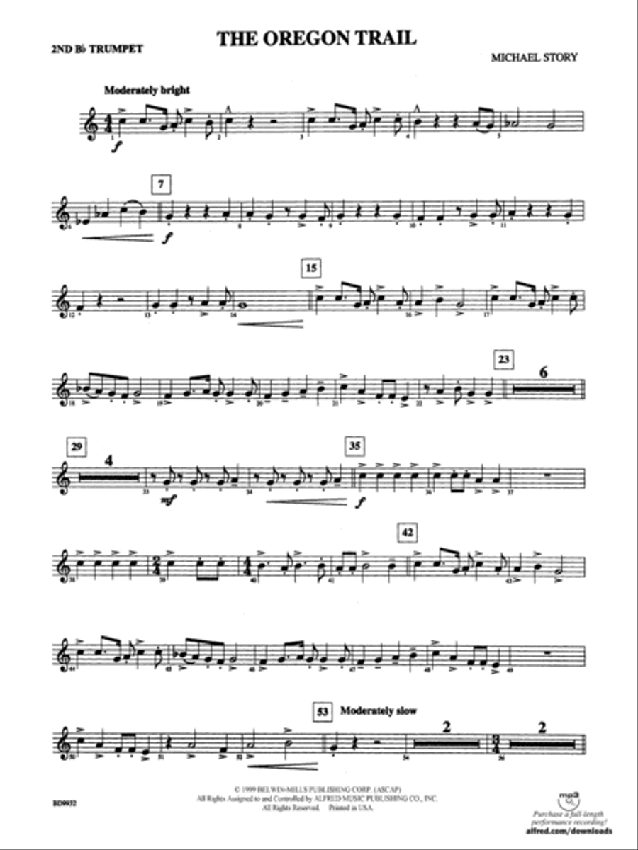 The Oregon Trail: 2nd B-flat Trumpet Concert Band scores gallery preview page 1