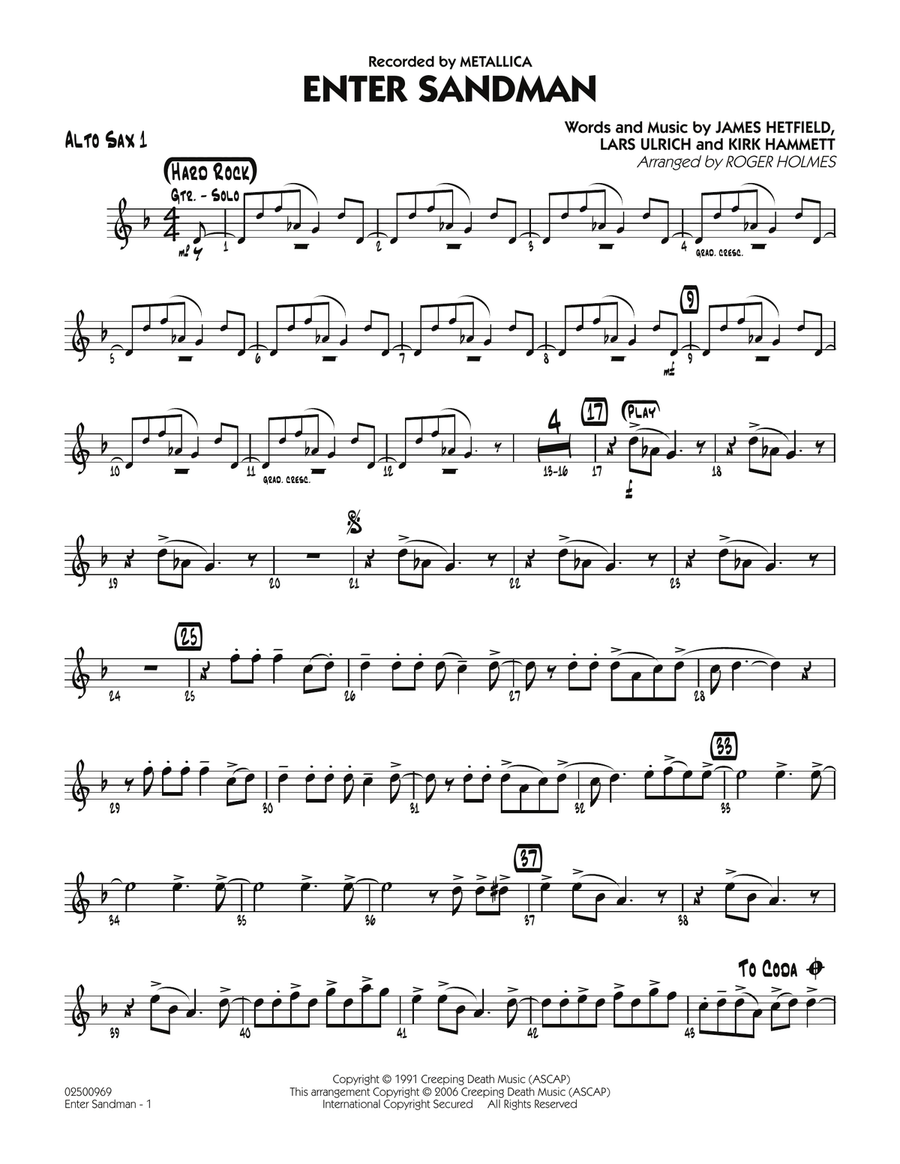 Enter Sandman - Alto Sax 1 Alto Saxophone scores gallery preview page 1