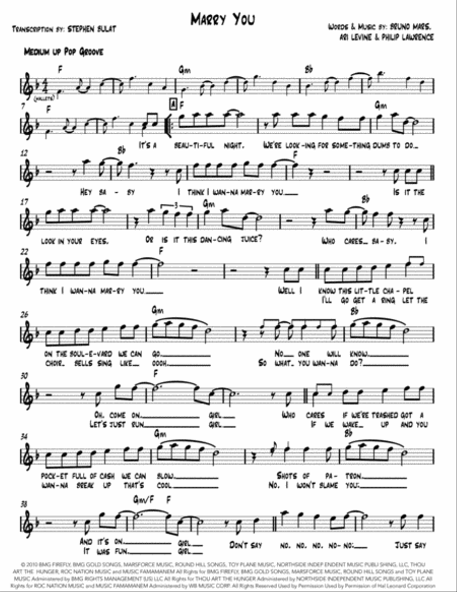 Marry You Piano, Vocal, Guitar scores gallery preview page 1