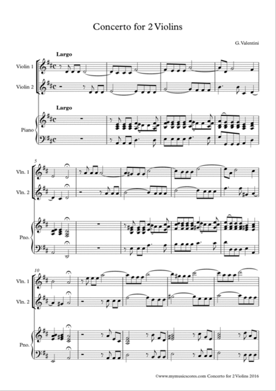 Concerto for 2 Violins in D major for 2 Violins and Piano image number null