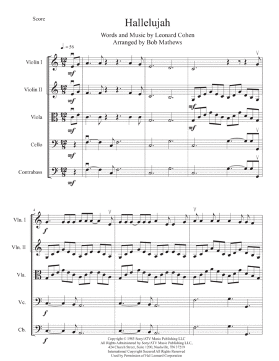 Hallelujah String Orchestra scores gallery preview page 1