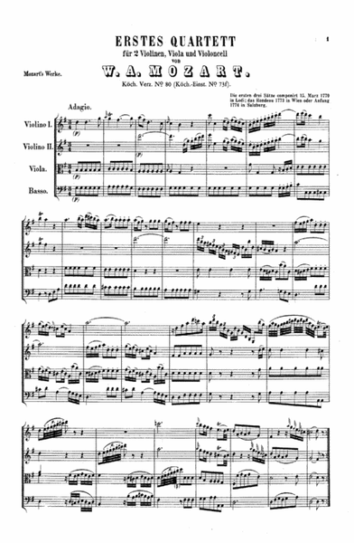 String Quartets K. 80, 155, 156, 157, 158, 159, 160, 168, 169, 170, 171, 172, 173