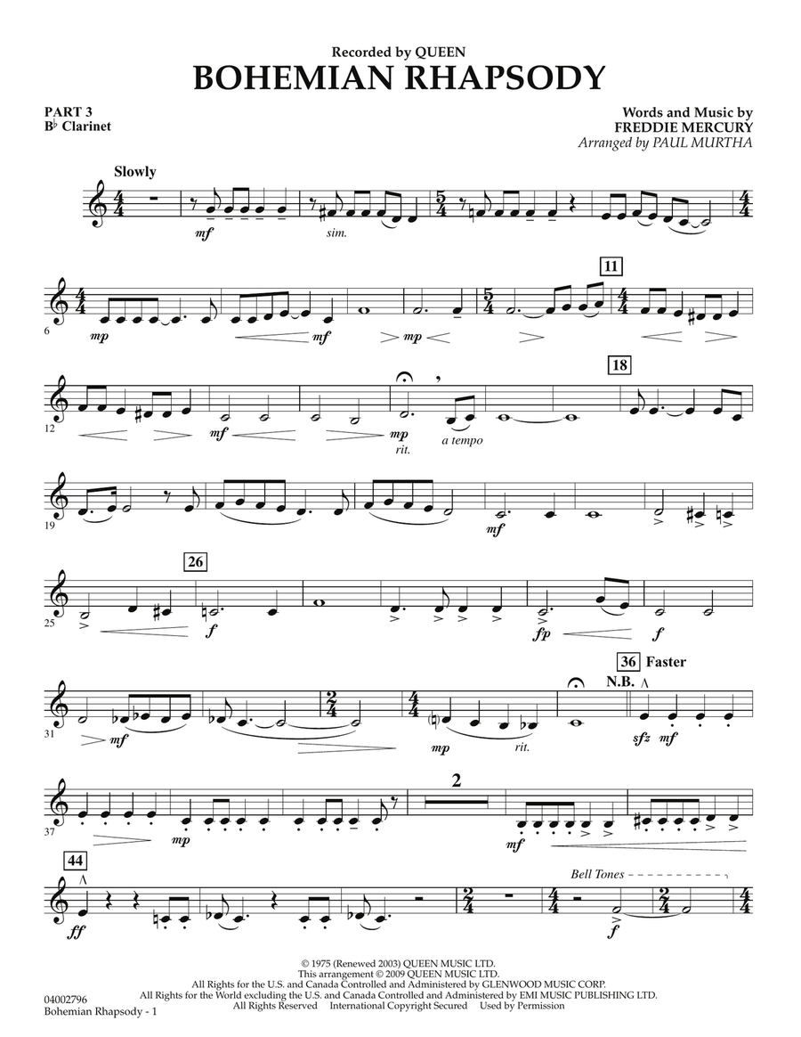 Bohemian Rhapsody - Pt.3 - Bb Clarinet Concert Band scores gallery preview page 1