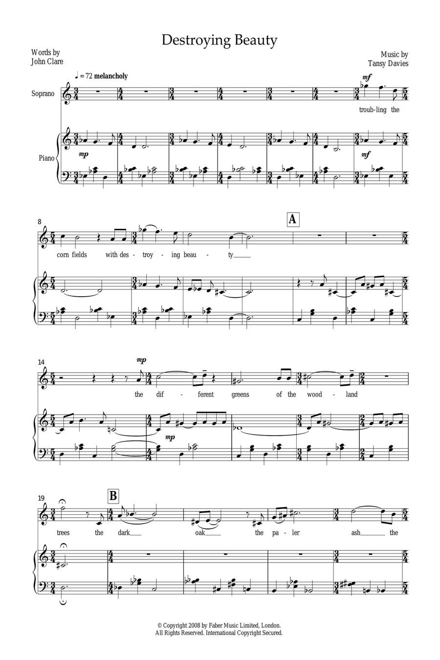 Destroying Beauty (for soprano and piano) Piano, Vocal scores gallery preview page 1