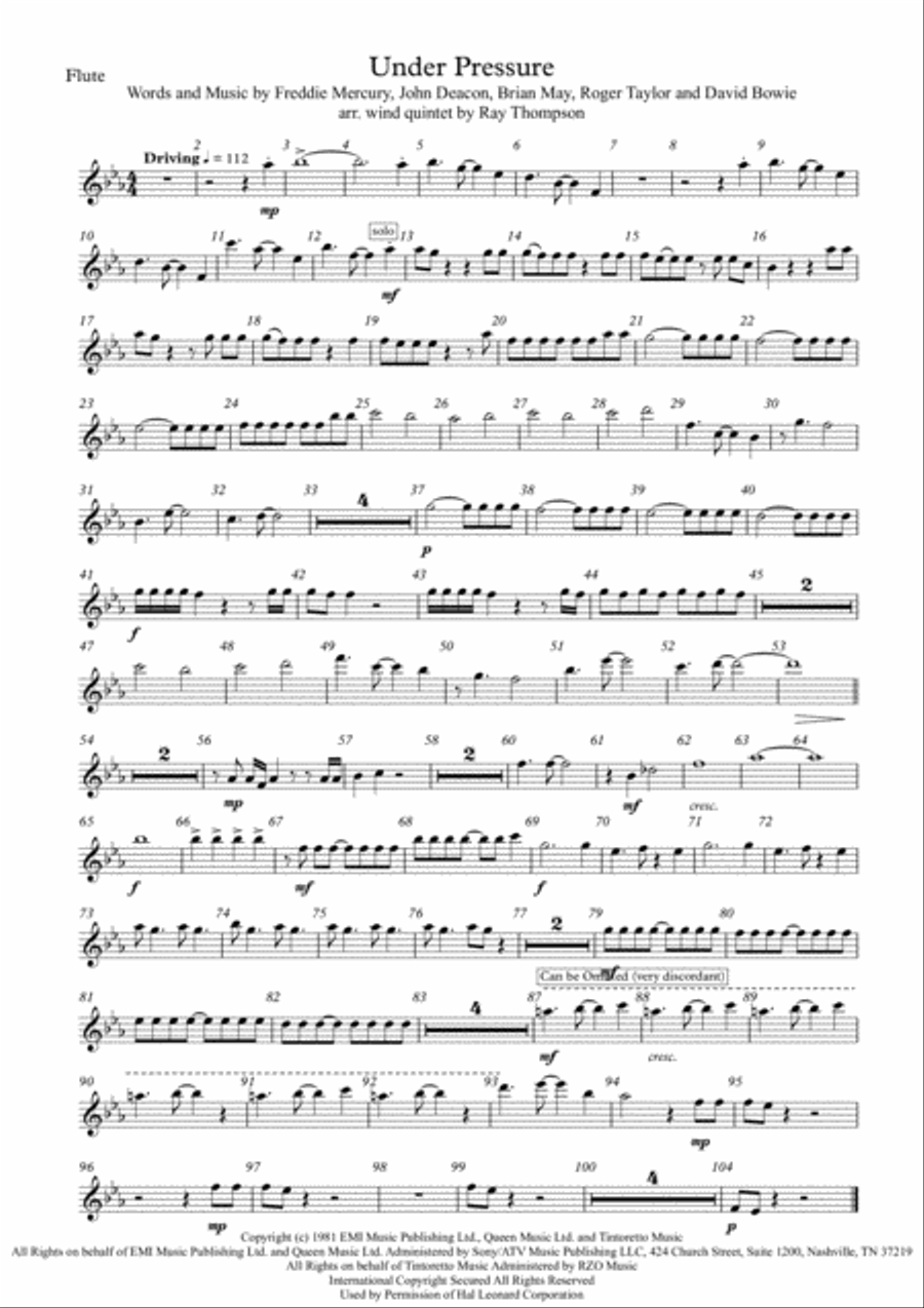 Under Pressure Under Pressure Woodwind Quintet scores gallery preview page 6