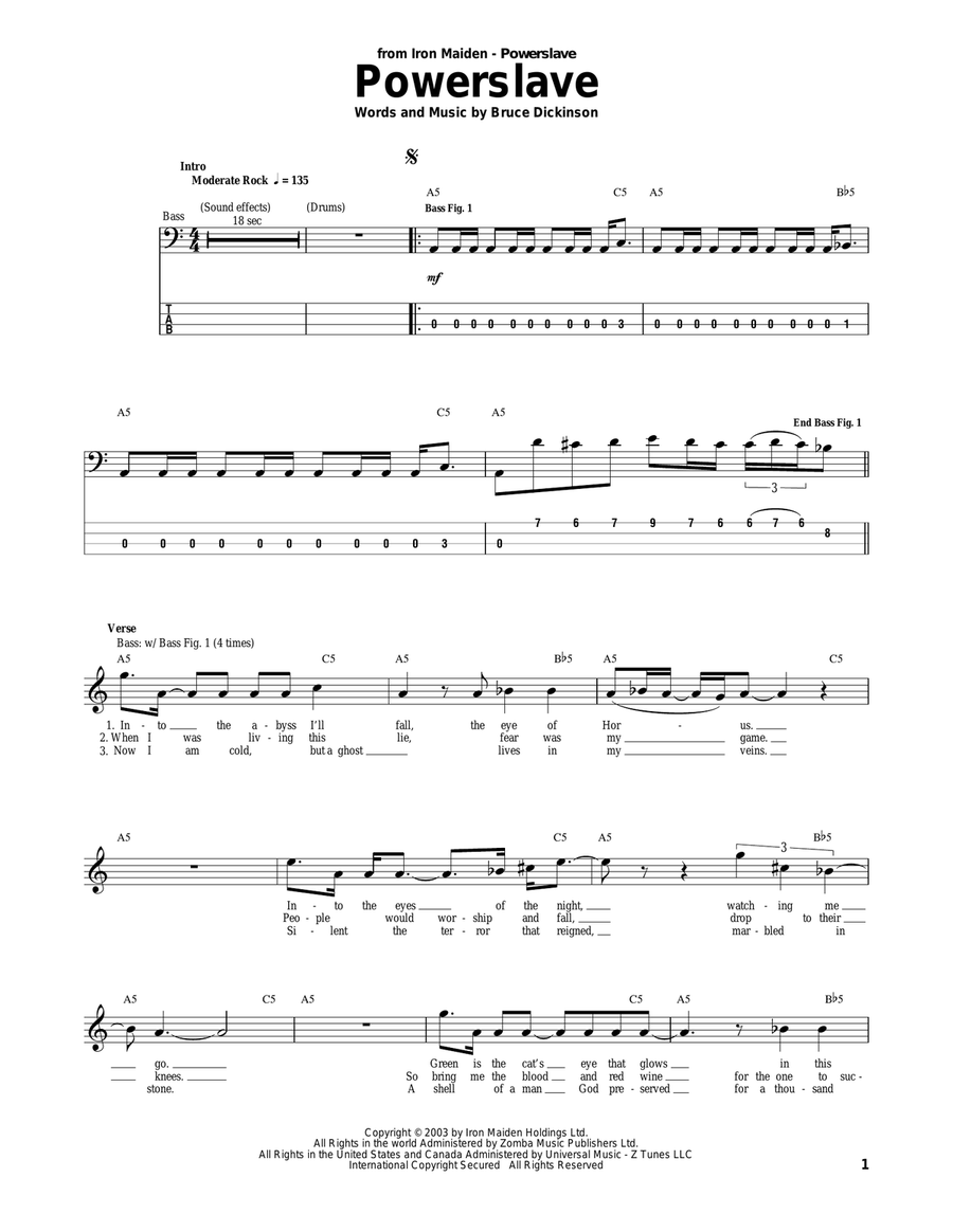 Powerslave Electric Guitar scores gallery preview page 1