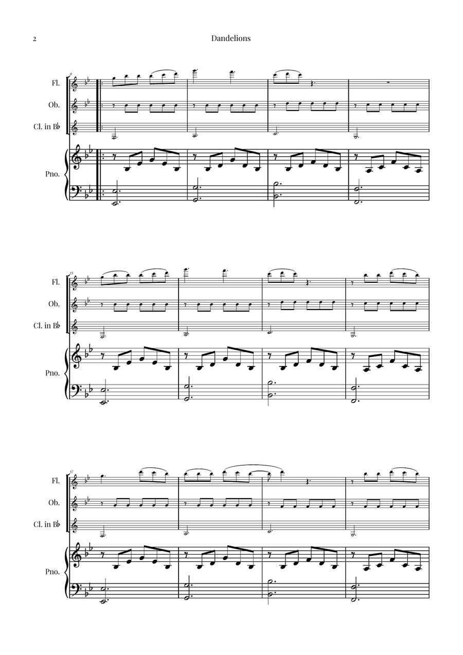 Dandelions Woodwind Trio scores gallery preview page 2