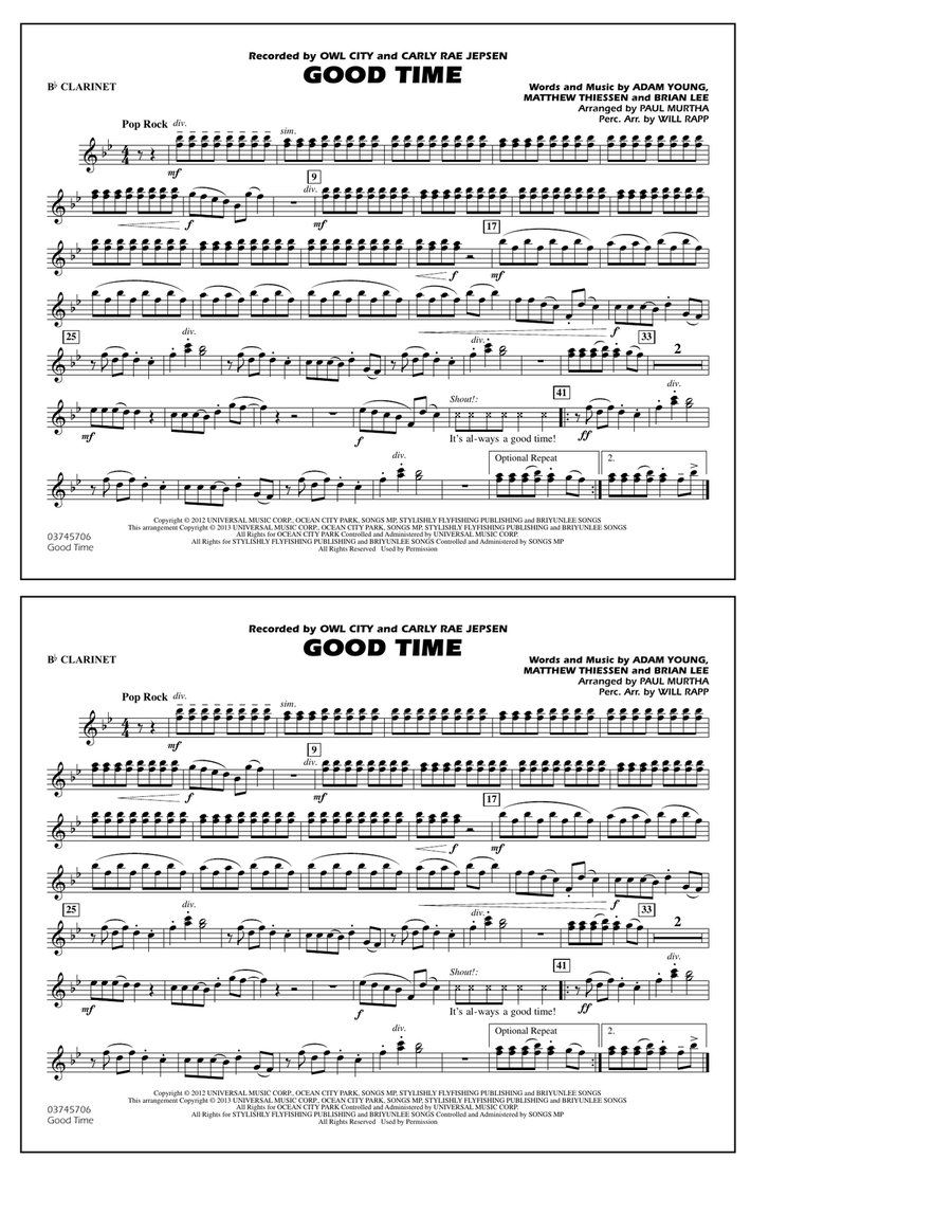 Good Time - Bb Clarinet Marching Band scores gallery preview page 1
