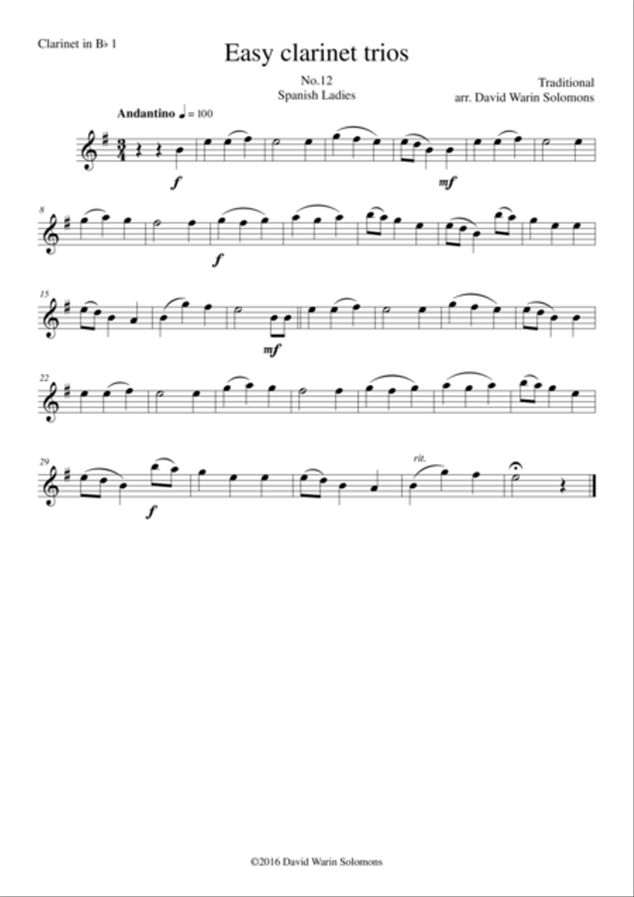 Spanish Ladies for clarinet trio (2 B flats and 1 Alto) Clarinet Trio scores gallery preview page 3