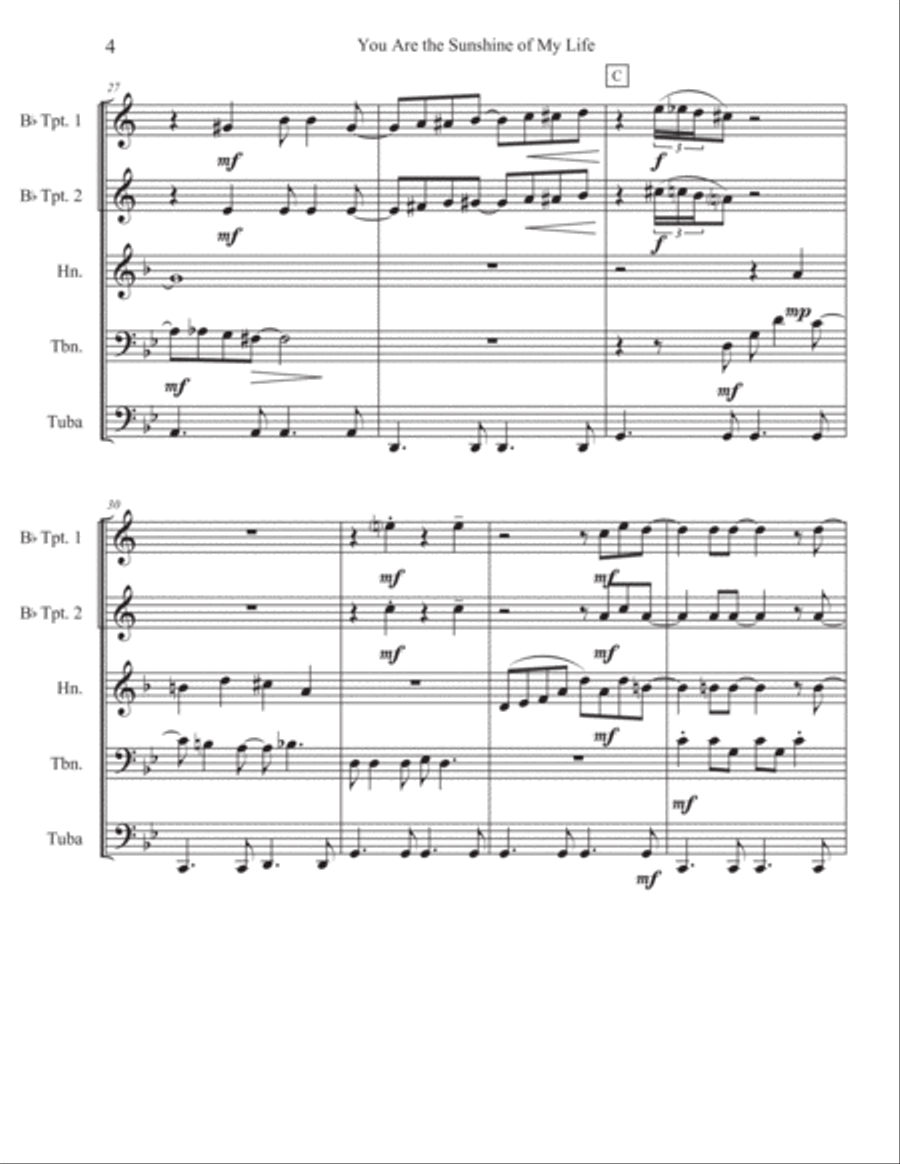 You Are The Sunshine Of My Life Brass Quintet scores gallery preview page 5