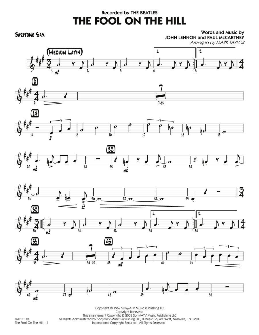 The Fool on the Hill (Flugelhorn Feature) - Baritone Sax Jazz Ensemble scores gallery preview page 1