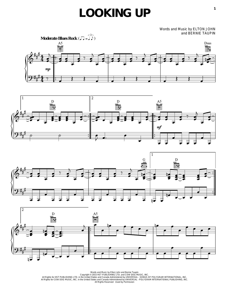 Looking Up Piano, Vocal, Guitar scores gallery preview page 1