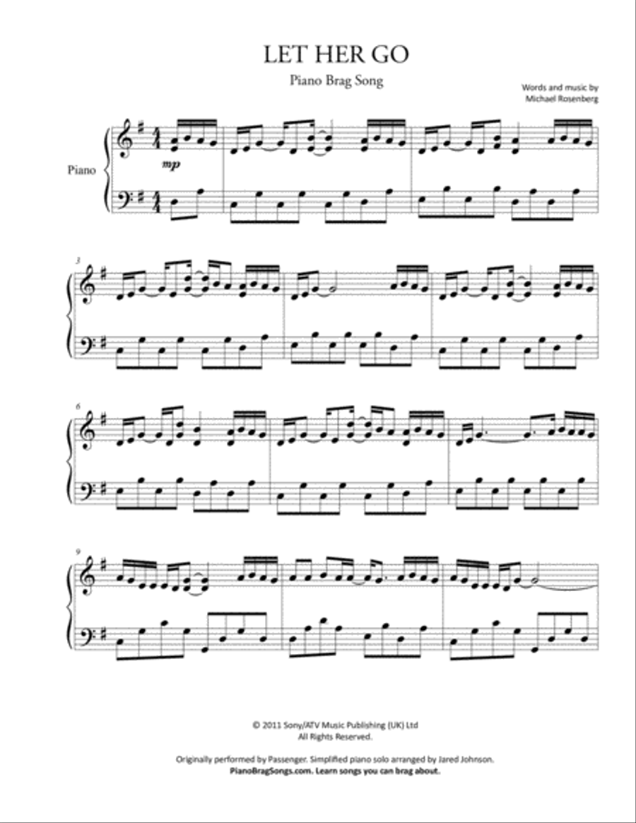 Let Her Go Let Her Go Piano Solo scores gallery preview page 1