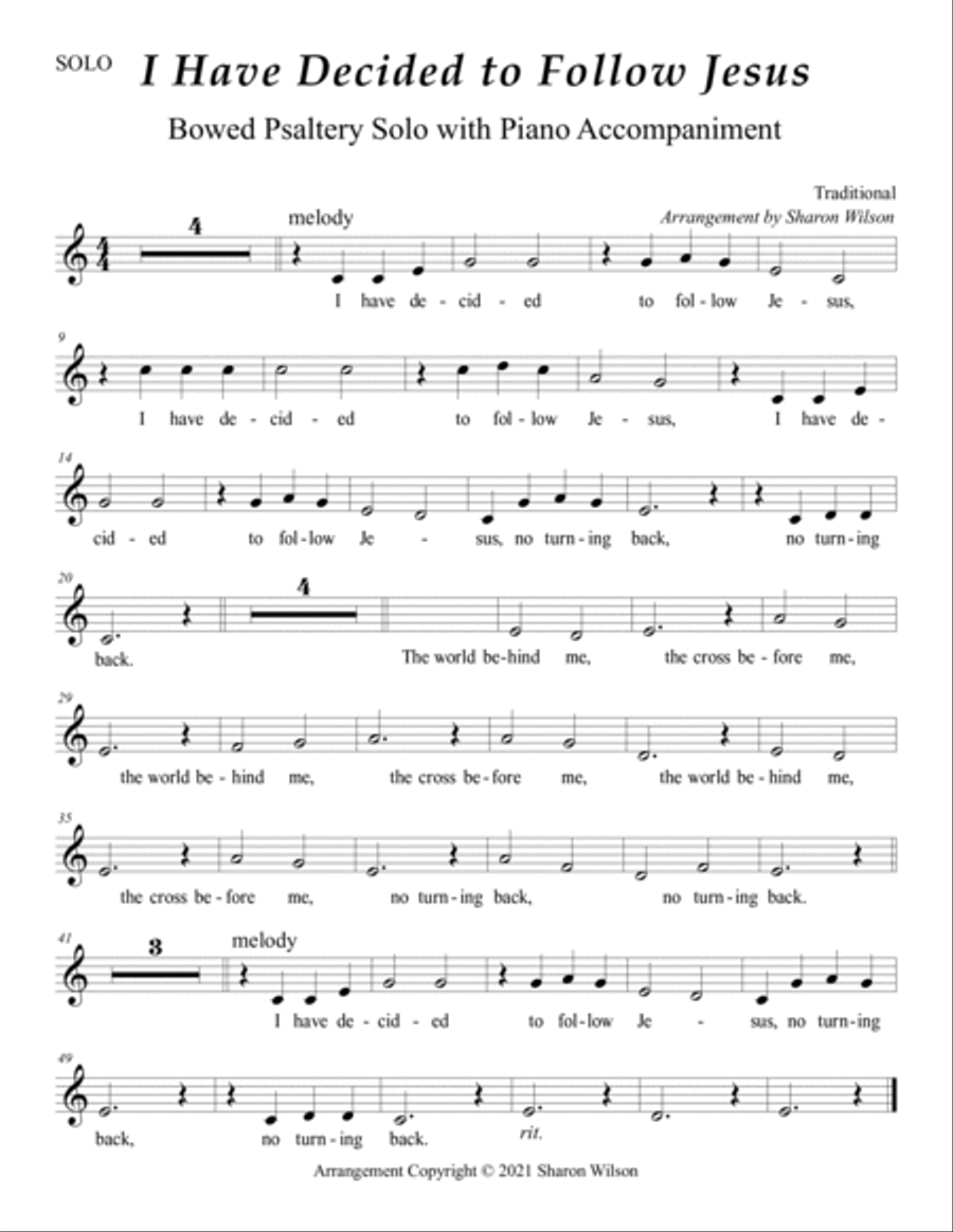 I Have Decided to Follow Jesus (Easy Bowed Psaltery Solo with Piano Accompaniment) Zither scores gallery preview page 2