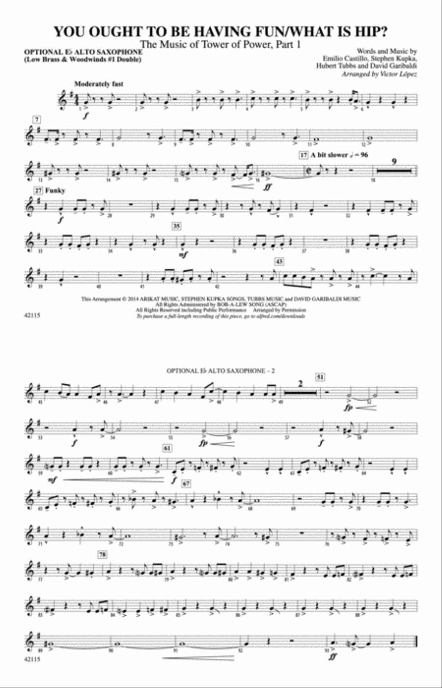 You Ought to Be Having Fun / What Is Hip?: Optional Alto Sax Marching Band scores gallery preview page 1