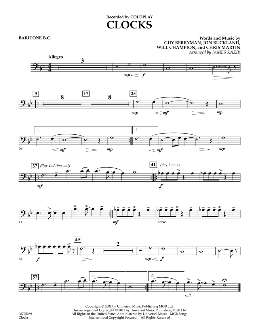 Clocks - Baritone B.C. Concert Band scores gallery preview page 1