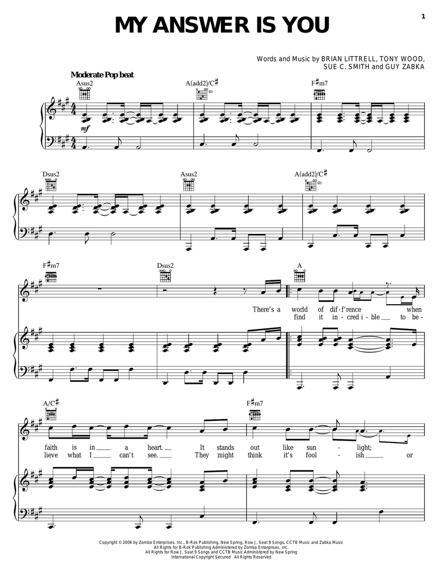 My Answer Is You My Answer Is You Piano, Vocal, Guitar scores gallery preview page 1