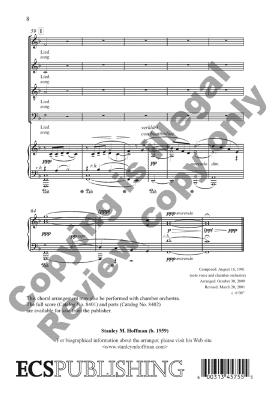 Ich bin der Welt abhanden gekommen: (Into This World I Came As a Lost One) 4-Part scores gallery preview page 9