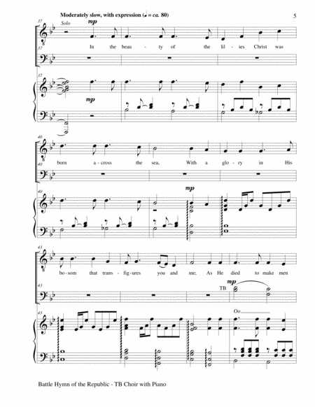 BATTLE HYMN OF THE REPUBLIC (for TB Men's Choir with piano) image number null