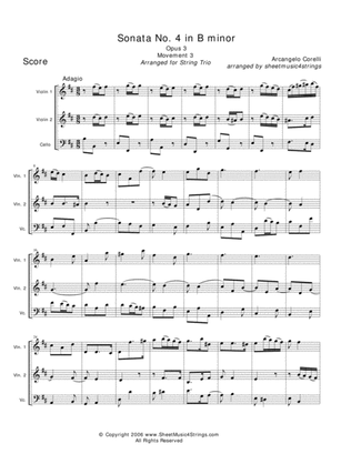 Corelli, A. - Sonata No. 4 (Mvt. 3) for Two Violins and Cello