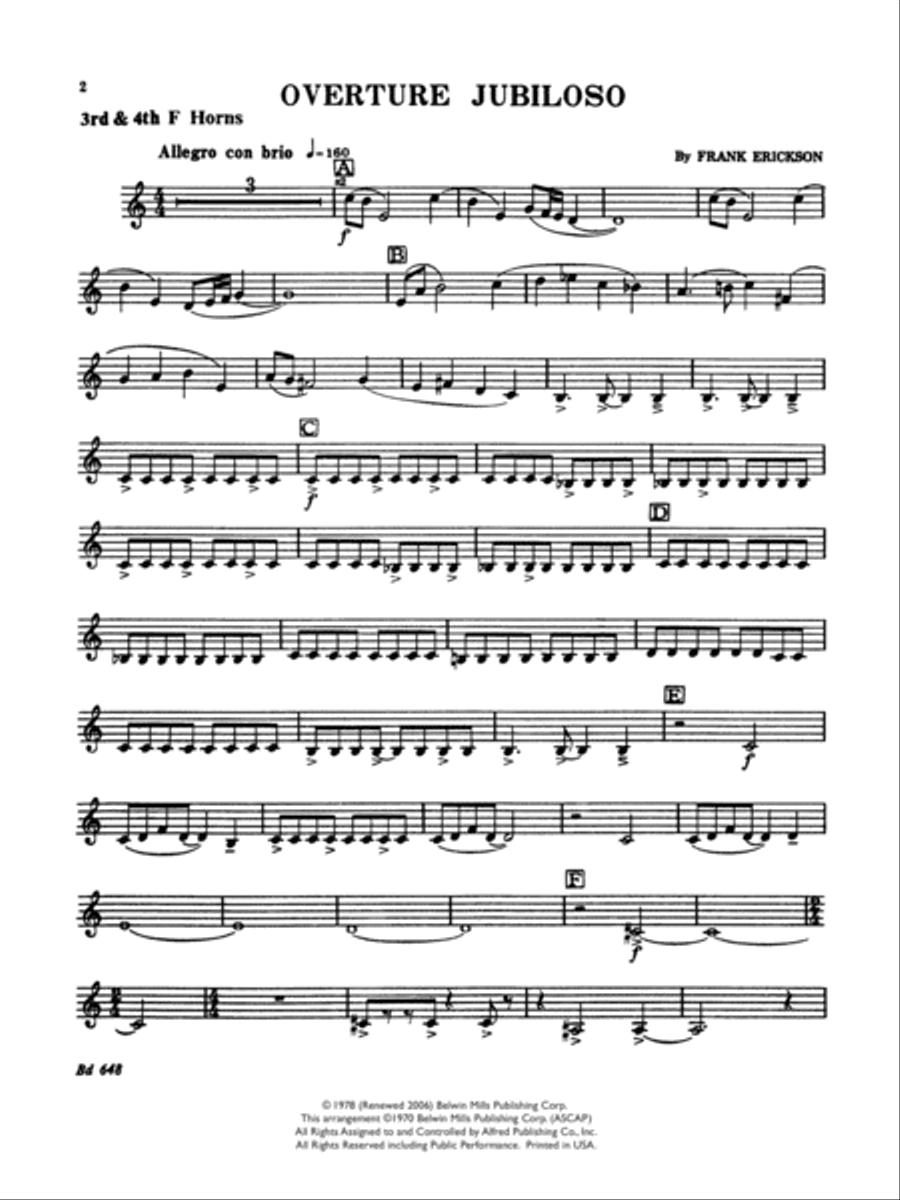 Overture Jubiloso: 3rd & 4th F Horns Concert Band scores gallery preview page 1