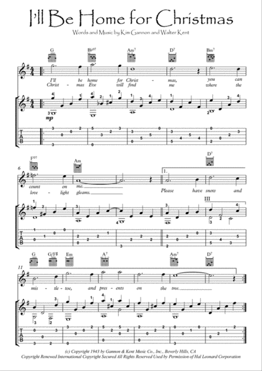 I'll Be Home For Christmas Electric Guitar scores gallery preview page 1