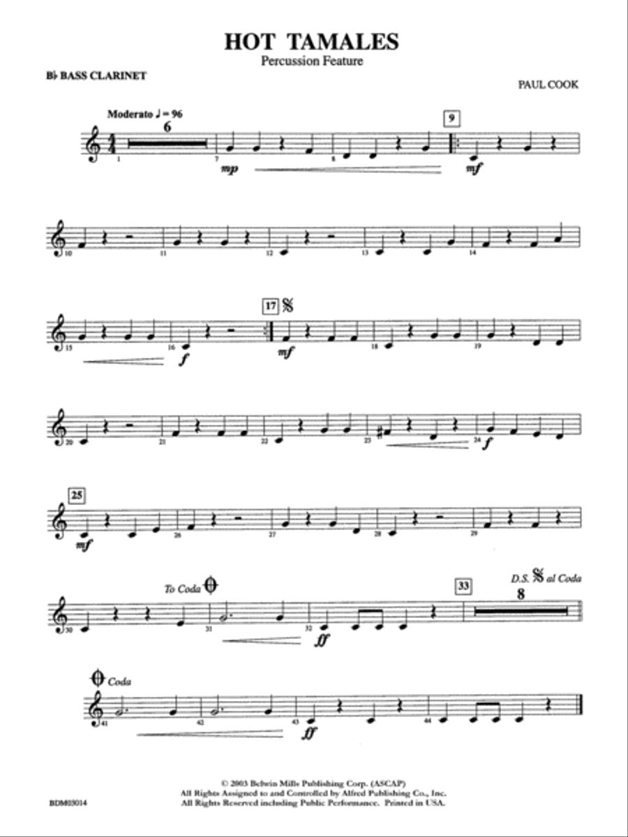Hot Tamales (Percussion Feature): B-flat Bass Clarinet Concert Band scores gallery preview page 1