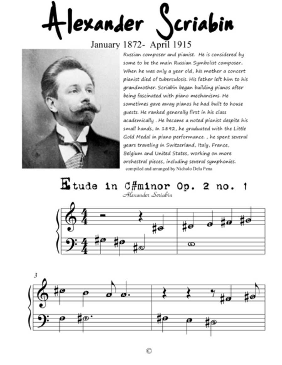 Alexander Scriabin for Begginer Pianist Piano Method scores gallery preview page 1