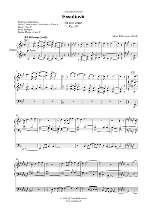 Exsultavit, Op. 68 (2018) for solo organ by Vidas Pinkevicius