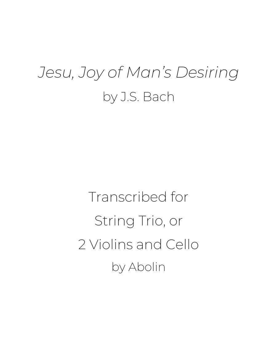 J.S. Bach: Jesu, Joy of Man's Desiring - String Trio (Violin, Viola, Cello), or 2 Violins and Cello String Trio scores gallery preview page 1