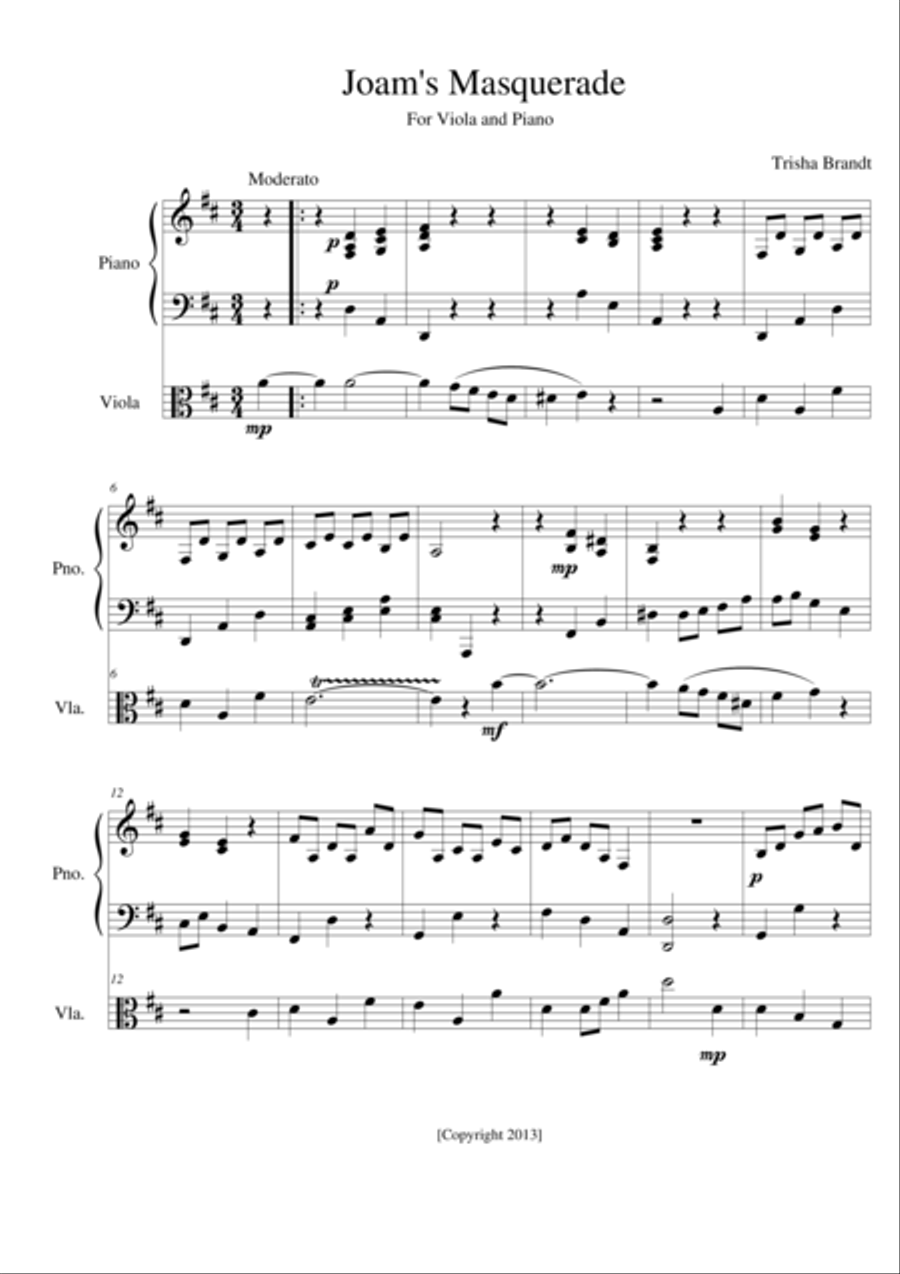Joam's Masquerade for Viola and Piano Piano scores gallery preview page 1
