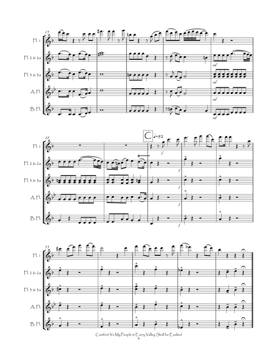 Comfort Ye & Every Valley (in F) from The Messiah for Flute Choir Flute Choir scores gallery preview page 5