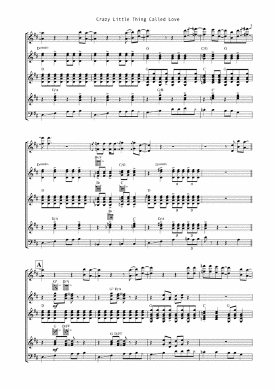 Crazy Little Thing Called Love Guitar Ensemble scores gallery preview page 3