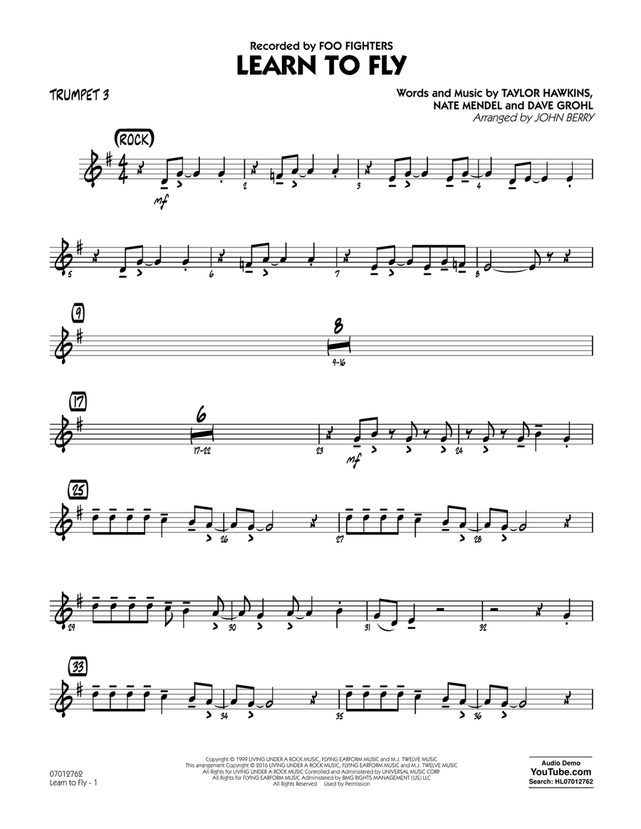 Learn to Fly - Trumpet 3 Learn to Fly - Trumpet 3 Jazz Ensemble scores gallery preview page 1