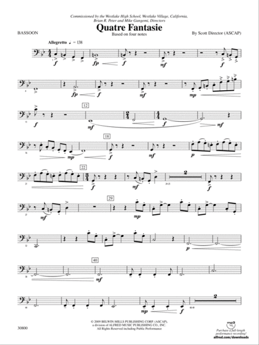 Quatre Fantasie: Bassoon Concert Band scores gallery preview page 1
