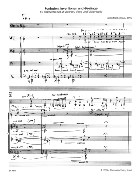 Fantasien, Inventionen und Gesange for Clarinet, 2 Violins, Viola and Violoncello