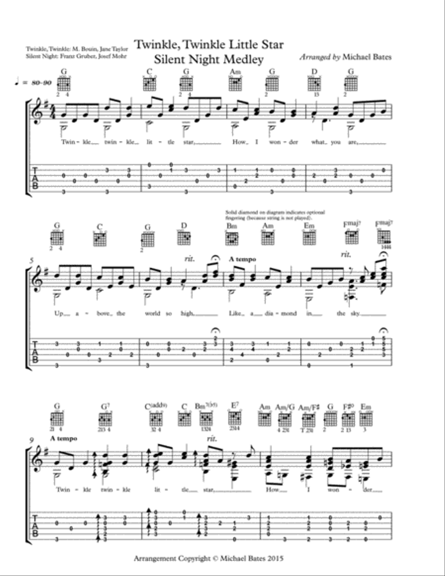 Silent Night/ Twinkle, Twinkle Medley Electric Guitar scores gallery preview page 4