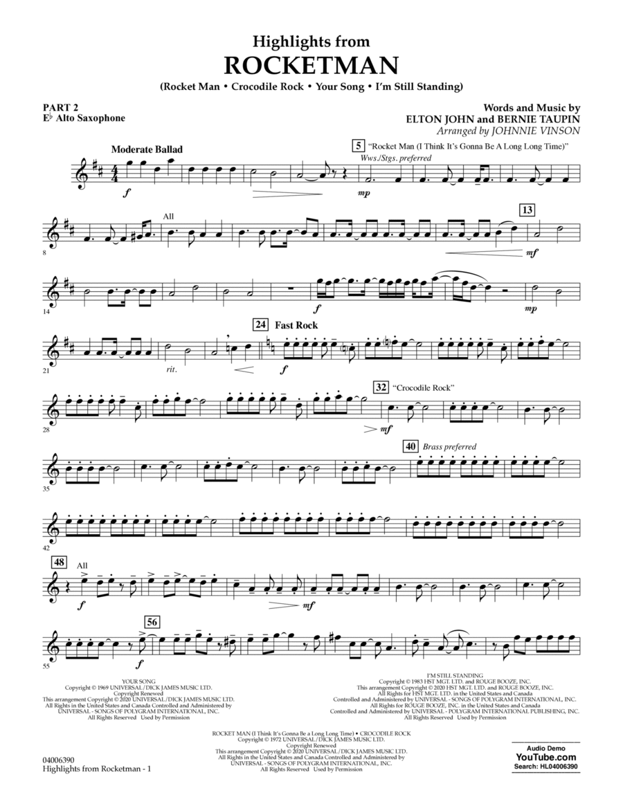 Highlights from Rocketman (arr. Johnnie Vinson) - Pt.2 - Eb Alto Saxophone