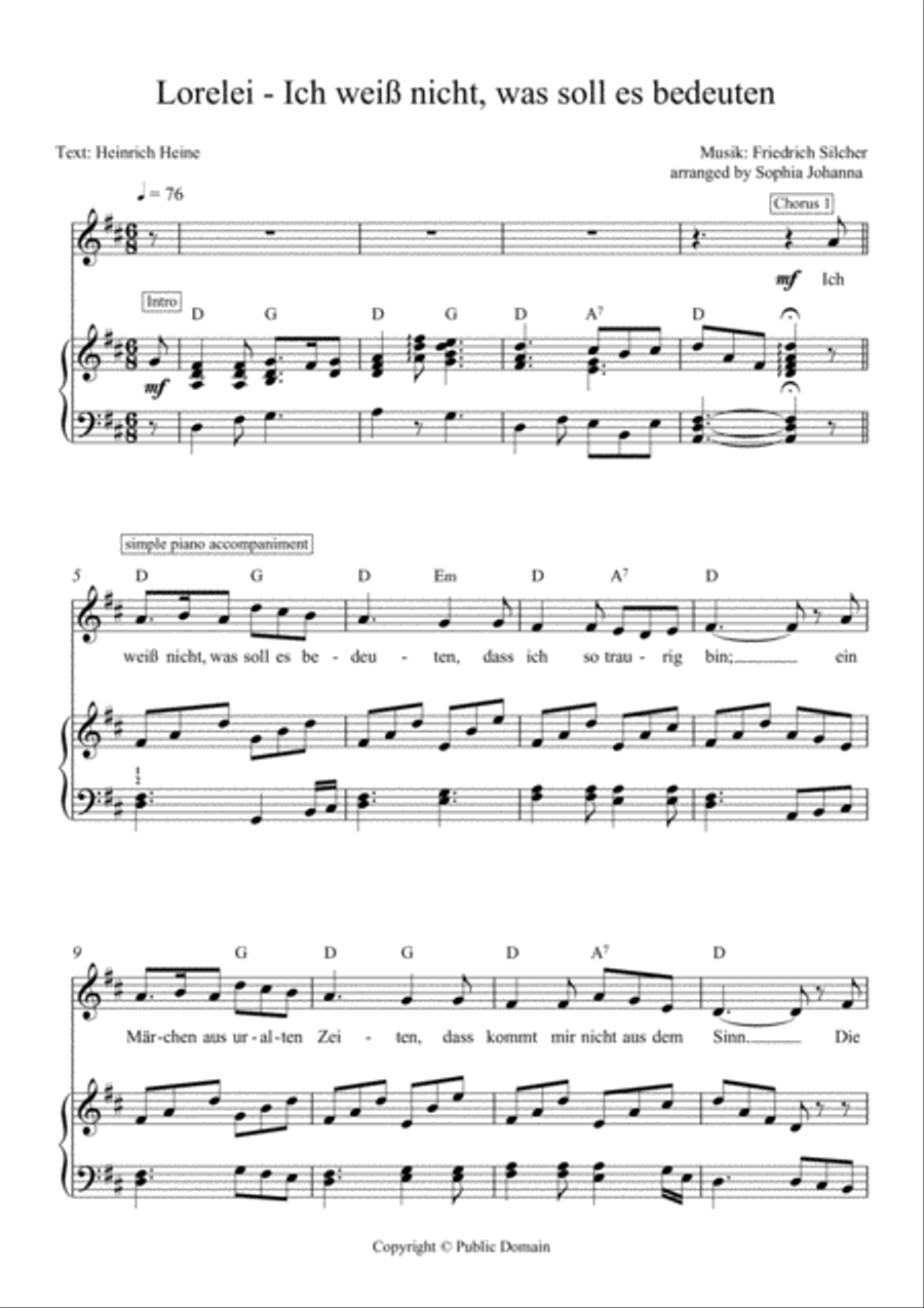 Lorelei - Ich weiß nicht, was soll es bedeuten Piano, Vocal, Guitar scores gallery preview page 2
