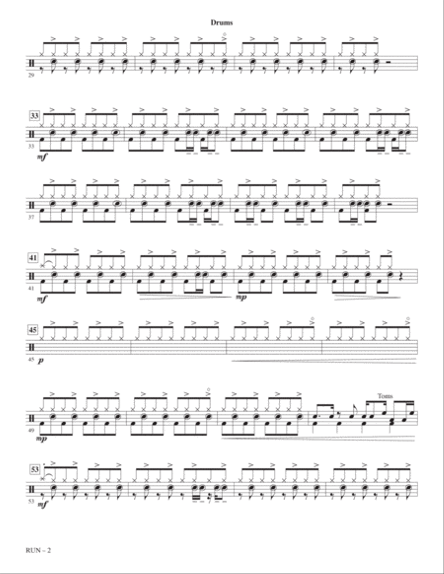 Run (arr. Jacob Narverud) - Drums Choir scores gallery preview page 2