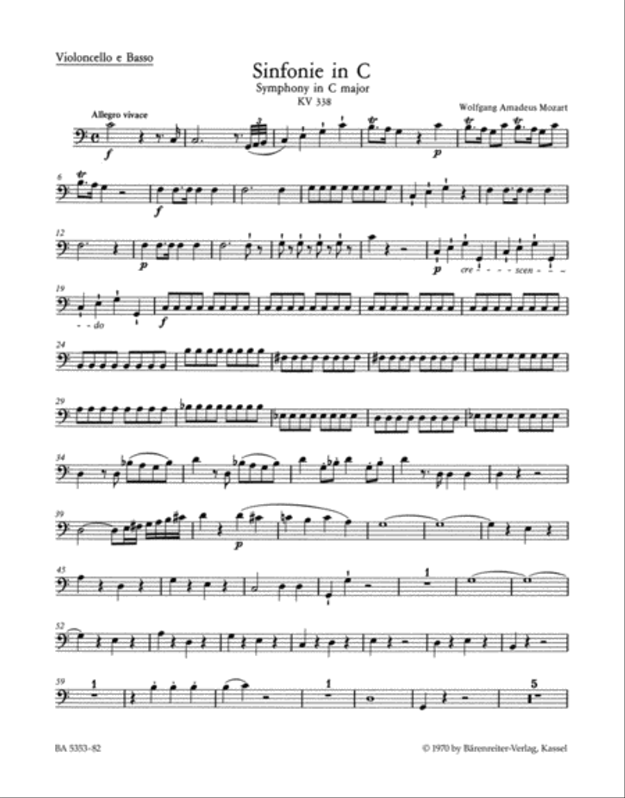 Symphony, No. 34 C major, KV 338 Double Bass scores gallery preview page 1